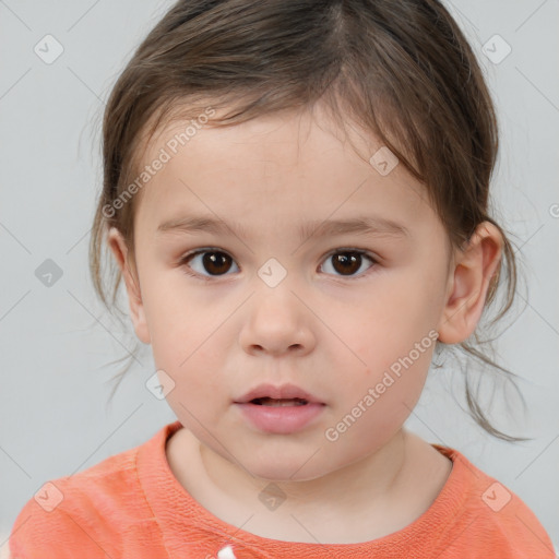 Neutral white child female with medium  brown hair and brown eyes