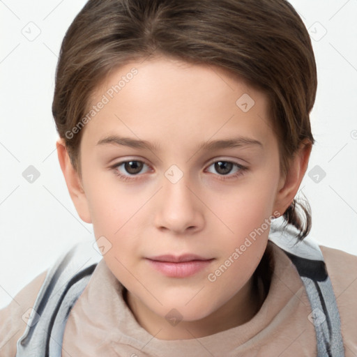 Neutral white child female with short  brown hair and brown eyes