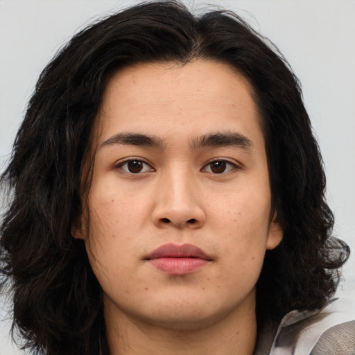 Neutral asian young-adult male with medium  brown hair and brown eyes