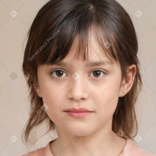 Neutral white child female with medium  brown hair and brown eyes