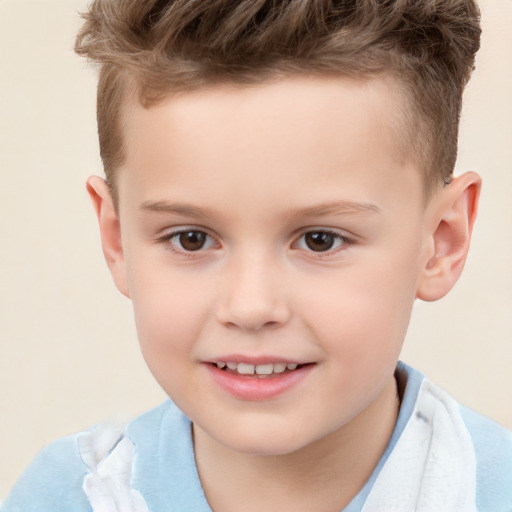 Joyful white child male with short  brown hair and brown eyes