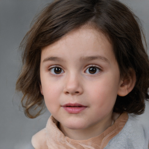 Neutral white child female with medium  brown hair and brown eyes