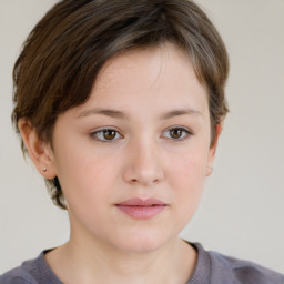 Neutral white young-adult female with short  brown hair and brown eyes