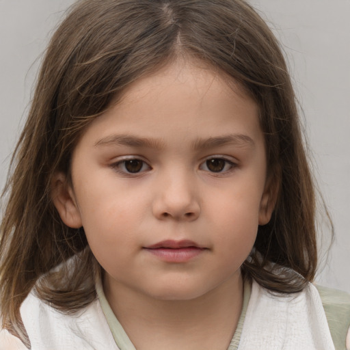 Neutral white child female with medium  brown hair and brown eyes