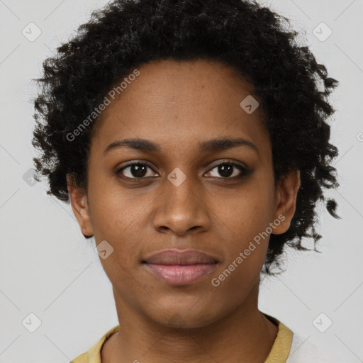 Neutral black young-adult female with short  brown hair and brown eyes