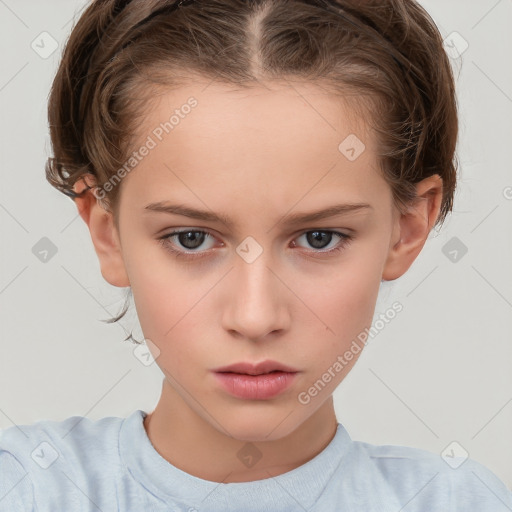 Neutral white child female with short  brown hair and brown eyes