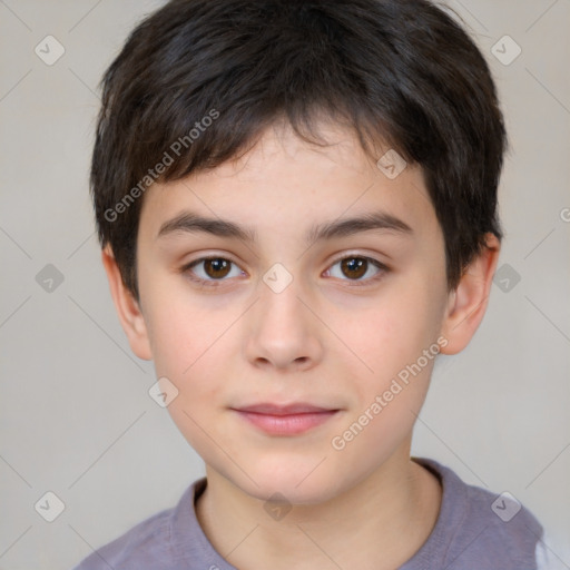 Joyful white child male with short  brown hair and brown eyes