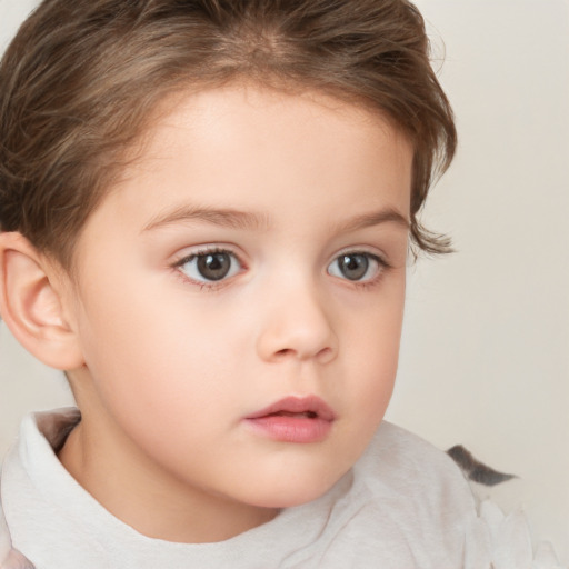 Neutral white child female with medium  brown hair and brown eyes