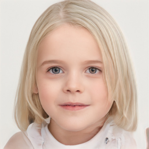 Neutral white child female with medium  brown hair and blue eyes