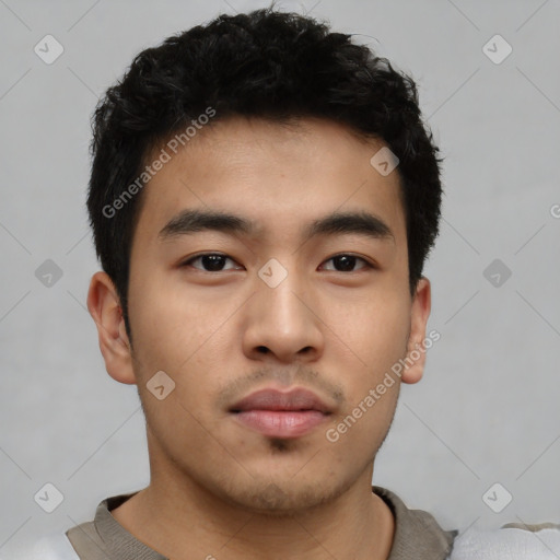 Neutral asian young-adult male with short  black hair and brown eyes