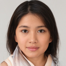 Neutral asian young-adult female with medium  brown hair and brown eyes