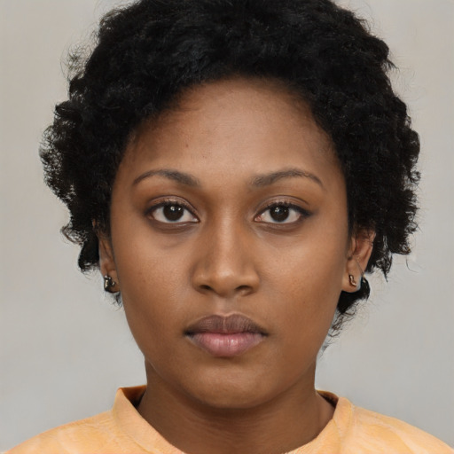 Neutral latino young-adult female with short  black hair and brown eyes