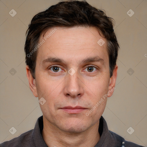 Neutral white adult male with short  brown hair and brown eyes