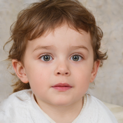 Neutral white child male with medium  brown hair and blue eyes