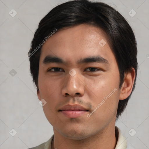 Neutral asian young-adult male with short  black hair and brown eyes