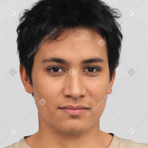 Neutral asian young-adult female with short  brown hair and brown eyes