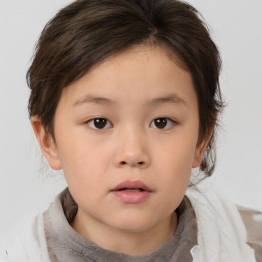 Neutral white child female with medium  brown hair and brown eyes