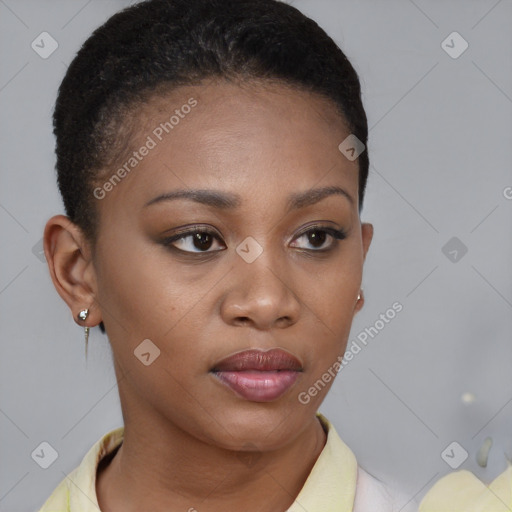 Neutral black young-adult female with short  brown hair and brown eyes