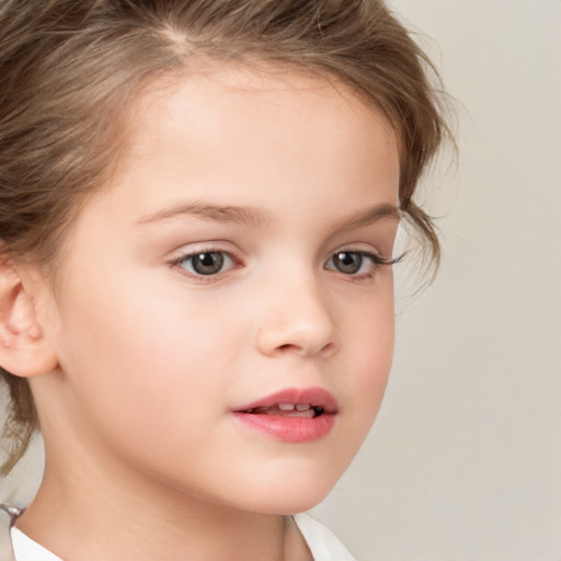 Neutral white child female with medium  brown hair and brown eyes