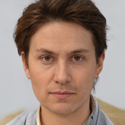 Neutral white adult male with short  brown hair and brown eyes