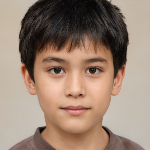 Neutral asian child male with short  brown hair and brown eyes