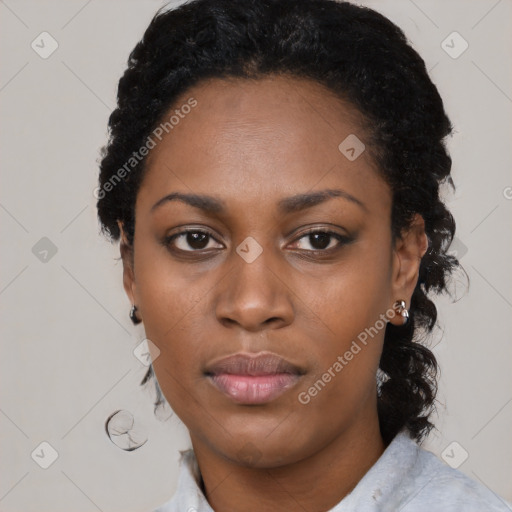 Neutral black young-adult female with medium  black hair and brown eyes