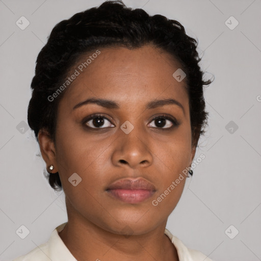 Neutral black young-adult female with short  brown hair and brown eyes