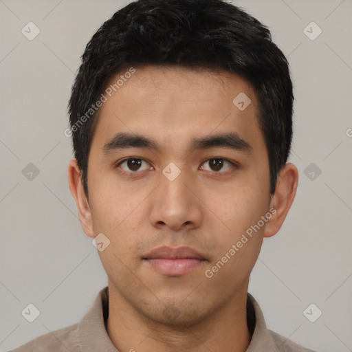 Neutral asian young-adult male with short  black hair and brown eyes