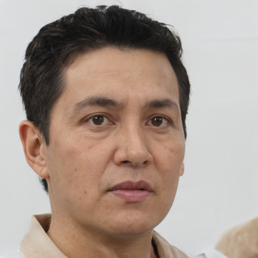 Neutral white adult male with short  brown hair and brown eyes
