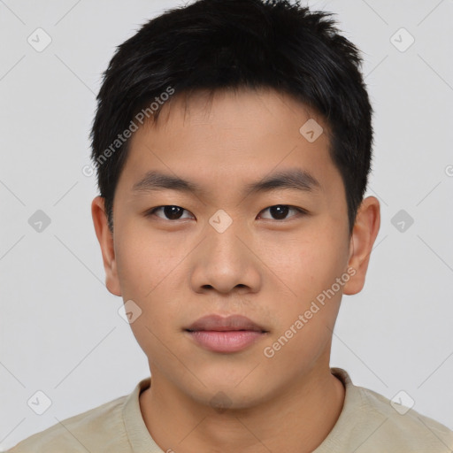 Neutral asian young-adult male with short  brown hair and brown eyes