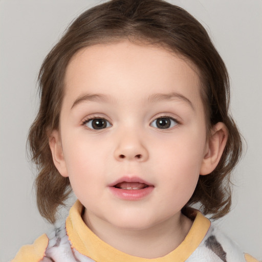 Neutral white child female with medium  brown hair and brown eyes