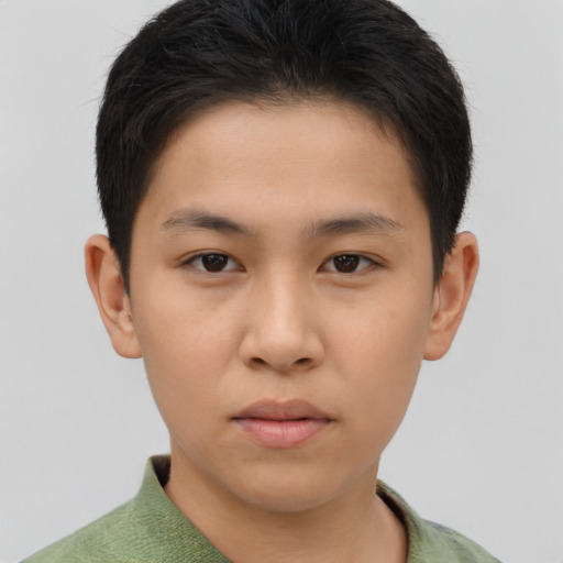Neutral asian young-adult male with short  brown hair and brown eyes