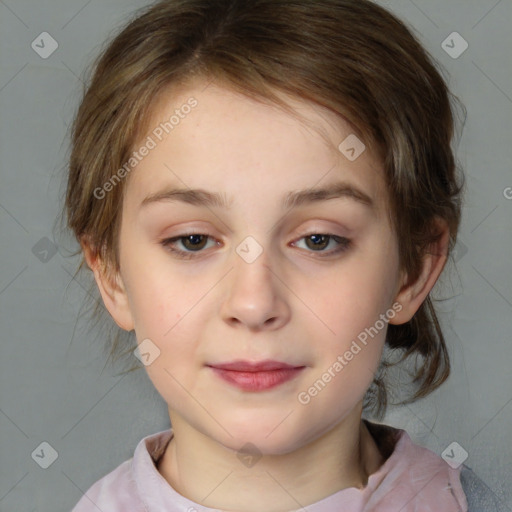 Neutral white child female with medium  brown hair and brown eyes