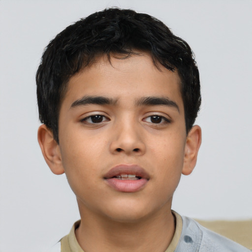 Neutral latino child male with short  brown hair and brown eyes