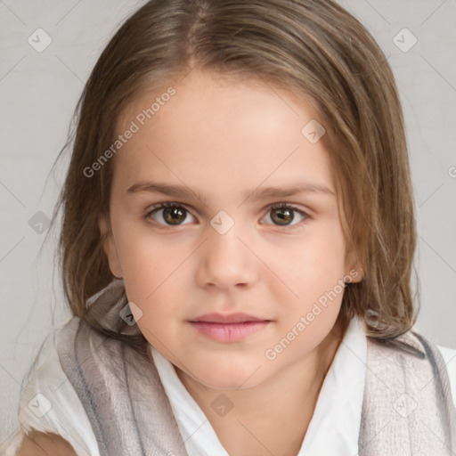 Neutral white child female with medium  brown hair and brown eyes