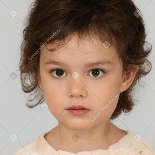 Neutral white child female with medium  brown hair and brown eyes