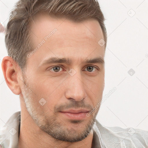 Neutral white adult male with short  brown hair and brown eyes