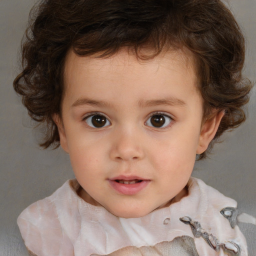 Neutral white child female with short  brown hair and brown eyes