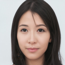 Neutral asian young-adult female with long  brown hair and brown eyes