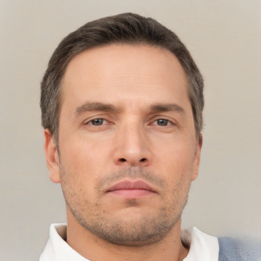 Neutral white adult male with short  brown hair and brown eyes