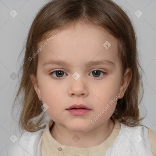 Neutral white child female with medium  brown hair and brown eyes