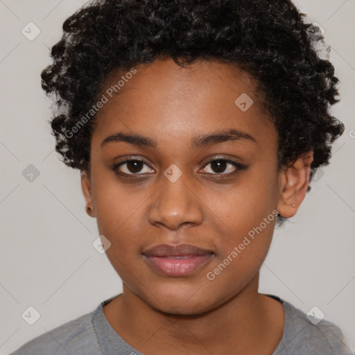 Neutral black young-adult female with short  black hair and brown eyes