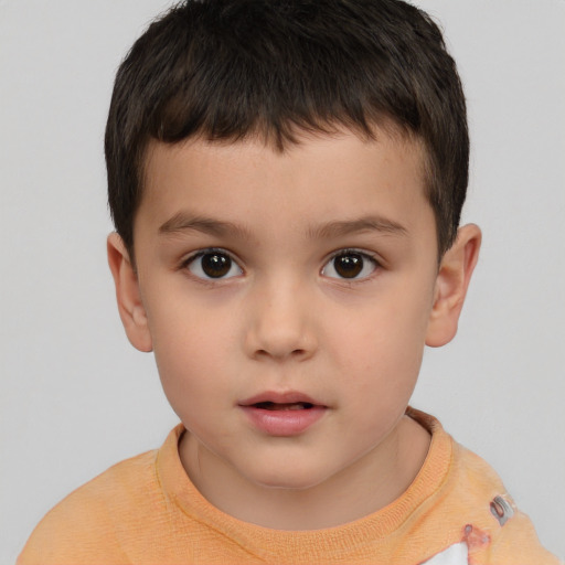 Neutral white child male with short  brown hair and brown eyes