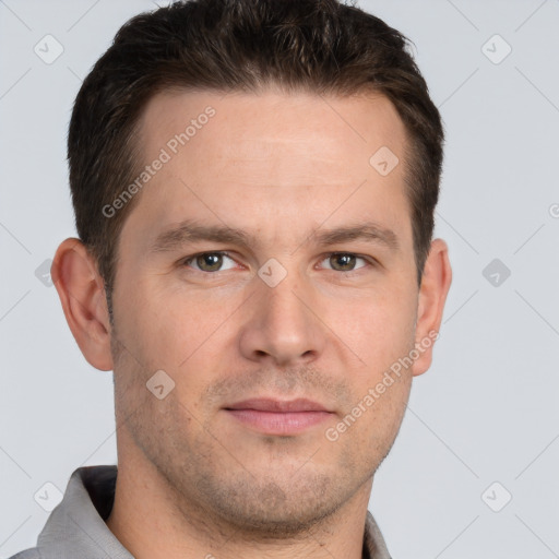 Neutral white adult male with short  brown hair and brown eyes