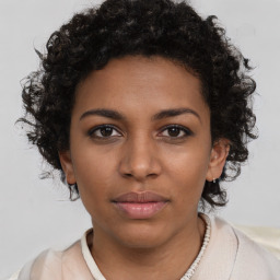 Neutral black young-adult female with short  brown hair and brown eyes