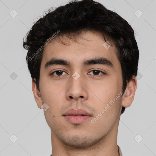 Neutral asian young-adult male with short  brown hair and brown eyes