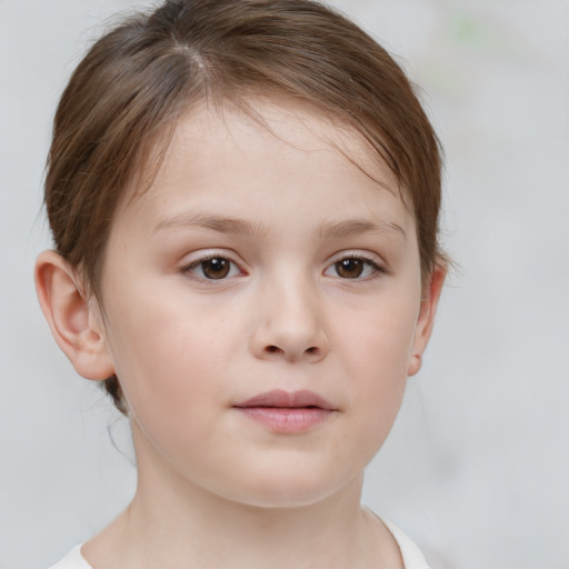 Neutral white child female with short  brown hair and brown eyes