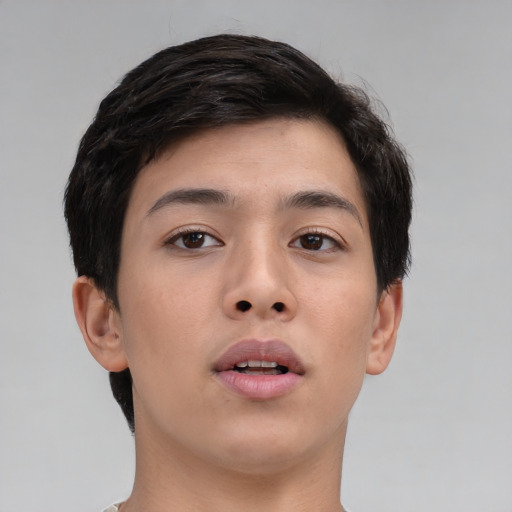 Neutral asian young-adult male with short  black hair and brown eyes