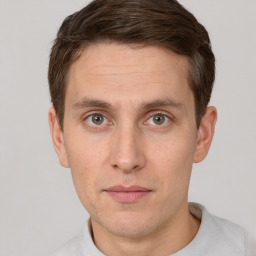 Neutral white adult male with short  brown hair and brown eyes