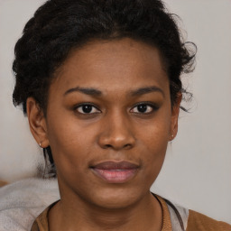 Neutral black young-adult female with short  brown hair and brown eyes